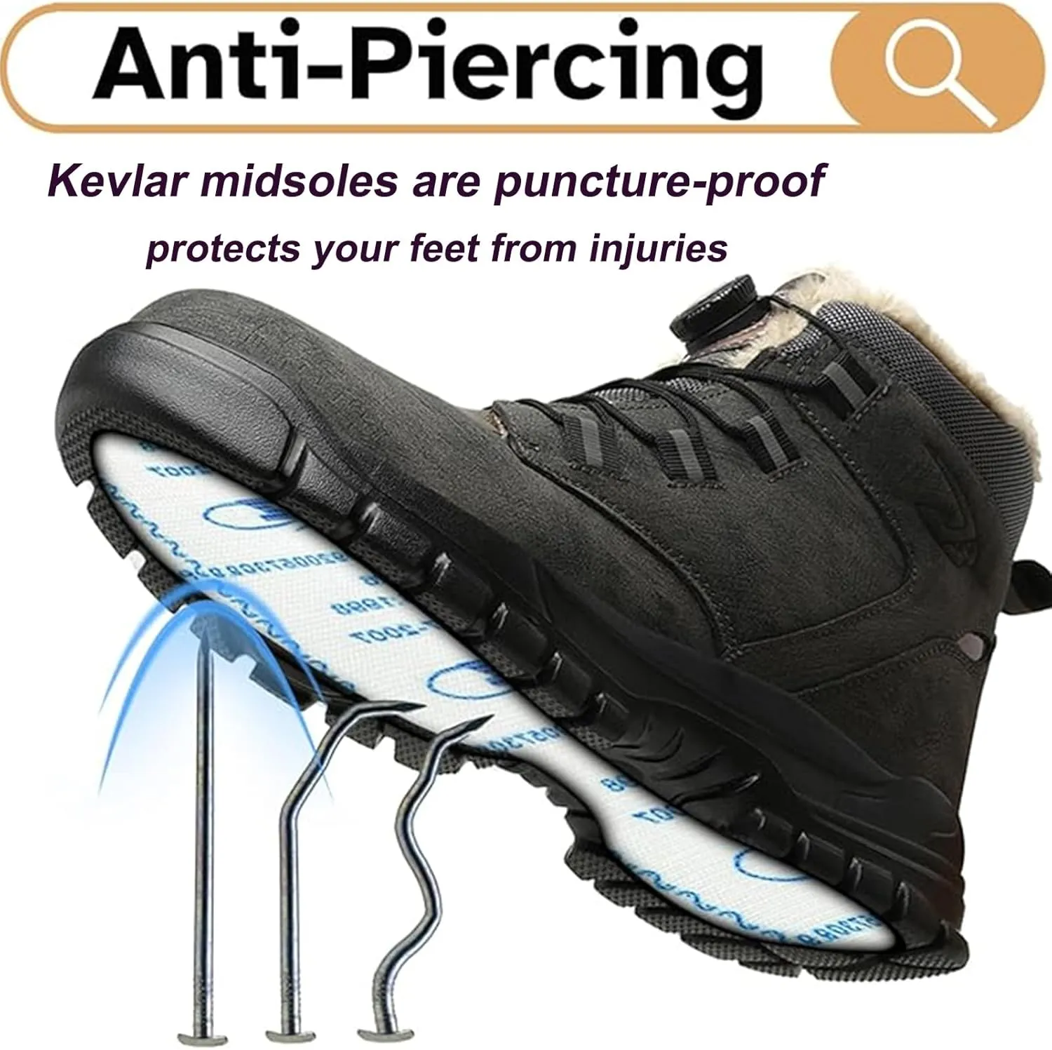 Winter Boots for Men Women, Winter Safety Shoes Men's Waterproof Work Shoes Women Warm Lined Steel Cap Shoes Non-Slip Safety Boots with Rotary Knob