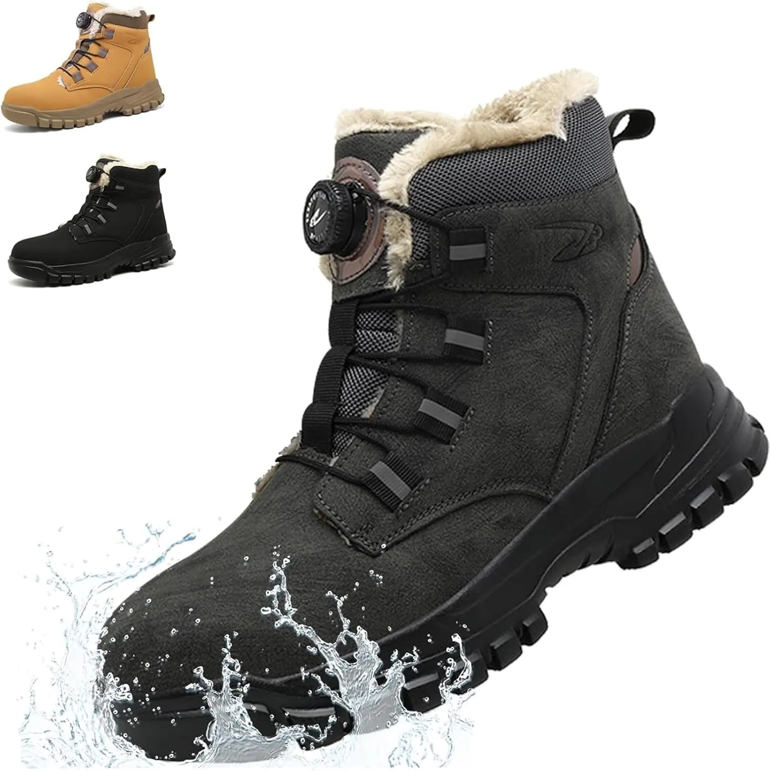Winter Boots for Men Women, Winter Safety Shoes Men's Waterproof Work Shoes Women Warm Lined Steel Cap Shoes Non-Slip Safety Boots with Rotary Knob