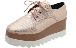 Women Fashion Oxford Shoes Platform Wingtip Vintage Pumps Casual Lace Up Sneakers High Heels Wedge Casual Flat Shoes