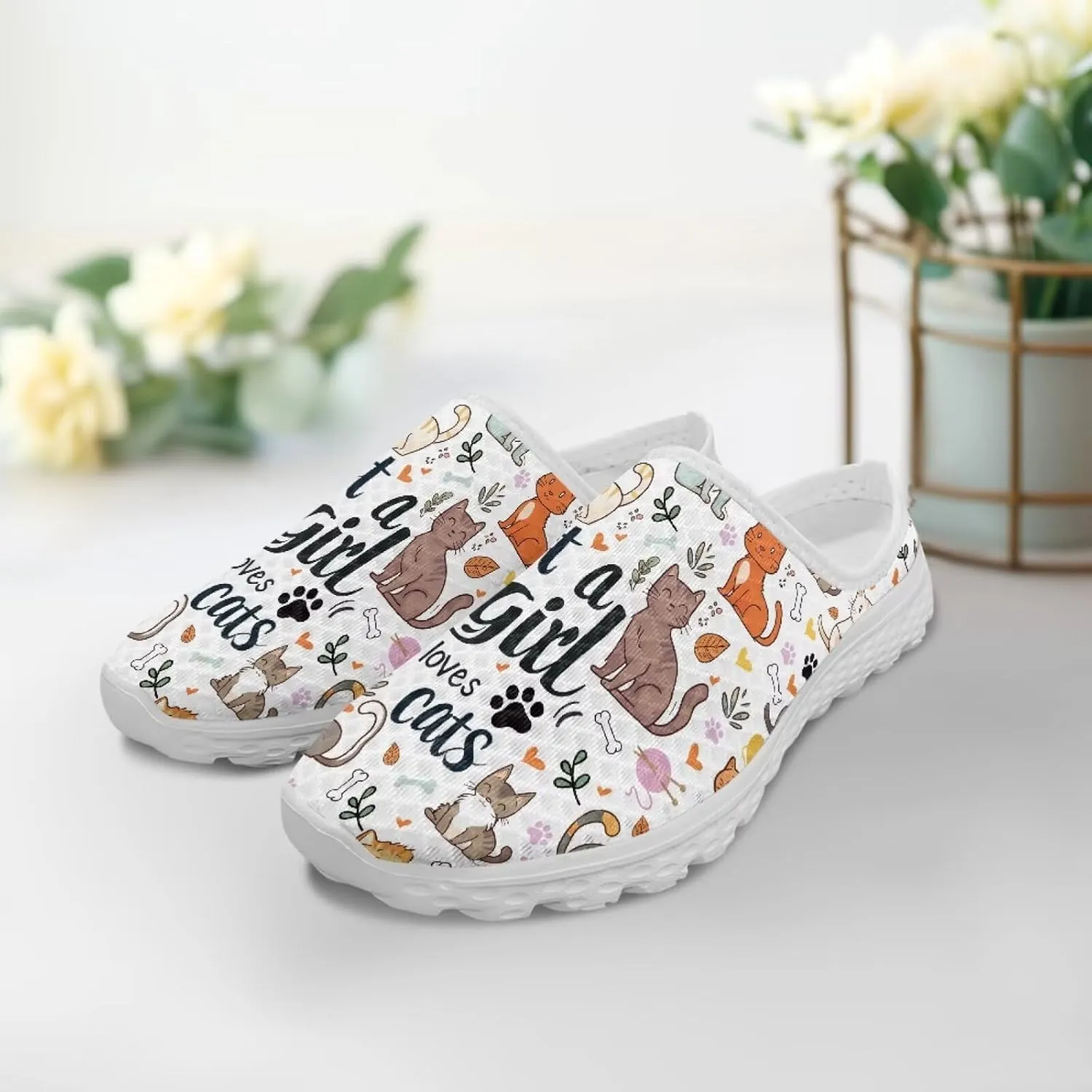 Women Garden Shoes Cute Animals Print Waterproof Mesh Loafers Classic Tennis Sneakers Breathable Loafers