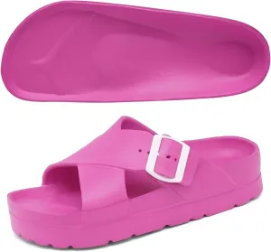 Women Platform Sandals with Arch Support, Adjustable Double Buckle Slide for Woman, Summer Vacation Sandal for Beach,Garden,Pool,Easy Street, Sandalias de Plataforma Para Mujer