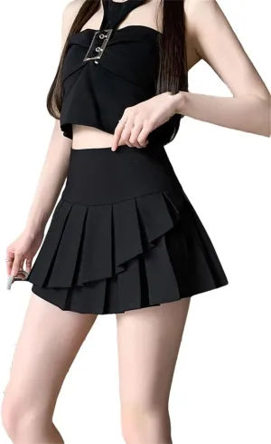 Women Preppy Style Irregular Pleated Short Skirt High Waist School Mini Skirts with Ruffles