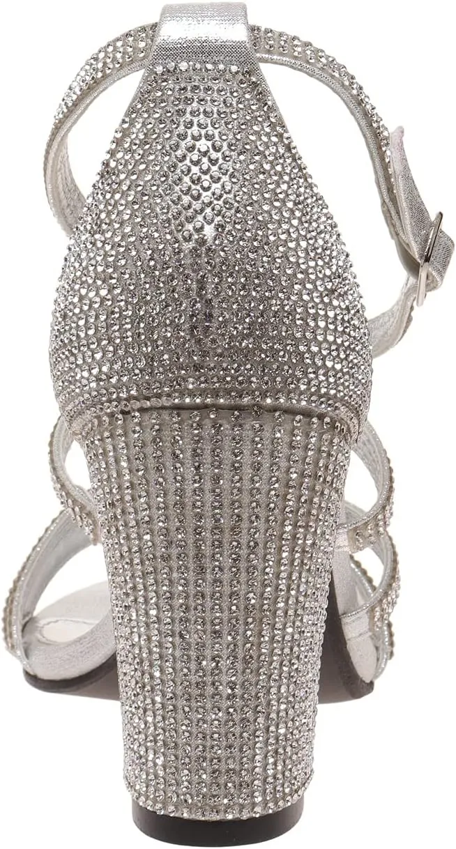 Women Rhinestone Ankle Strap Chunky Heel Sandals
