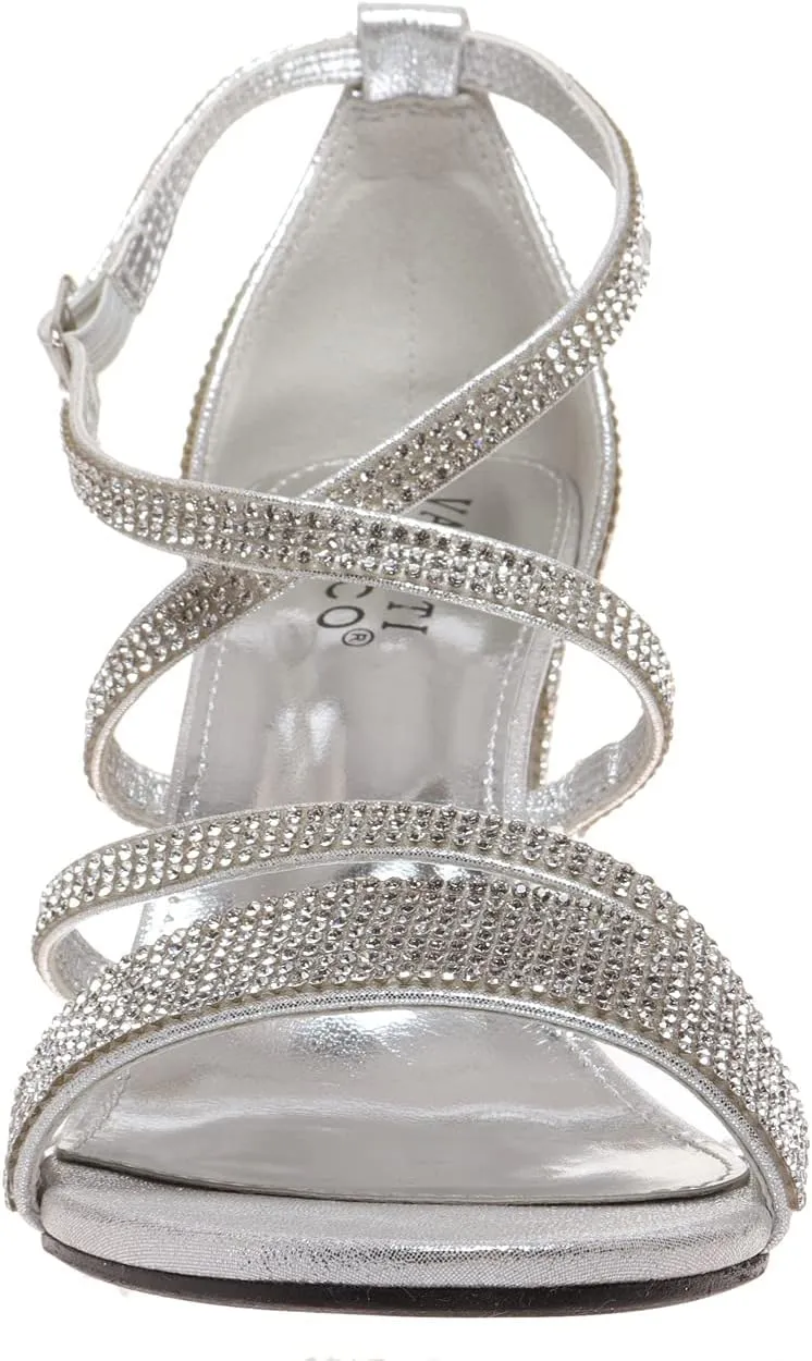 Women Rhinestone Ankle Strap Chunky Heel Sandals
