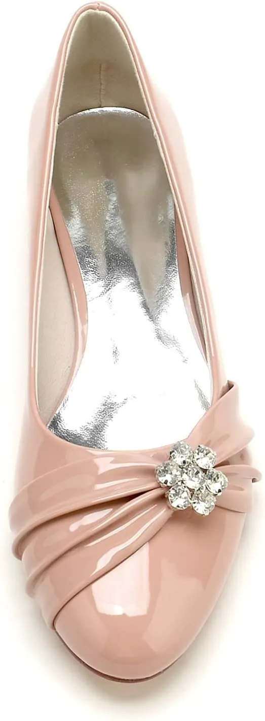 Women Rhinestone Buckle Wedding Flats Comfort Closed Toe Ballet Flat Shoes Low Heel Dress Shoes Patent Leather Flats for Women