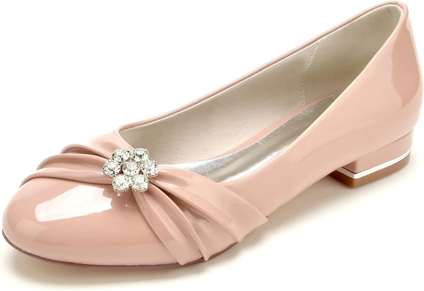 Women Rhinestone Buckle Wedding Flats Comfort Closed Toe Ballet Flat Shoes Low Heel Dress Shoes Patent Leather Flats for Women