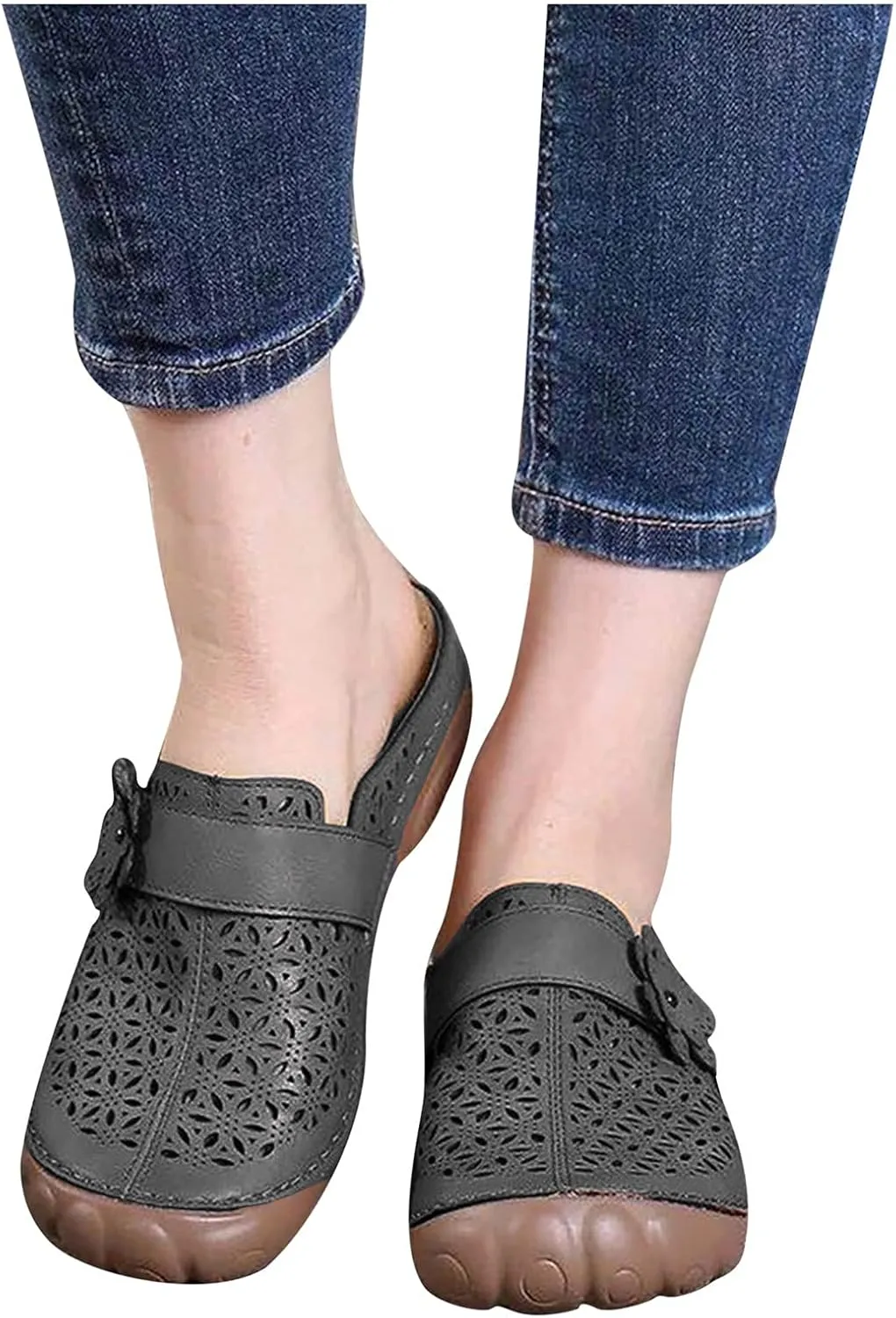 Womens Clogs Summer Flower Hollow Platform Sandals Vintage Soft Comfortable Casual Slip-on Slipper Lightweight Non-Slip Beach Shoes Flip Flops