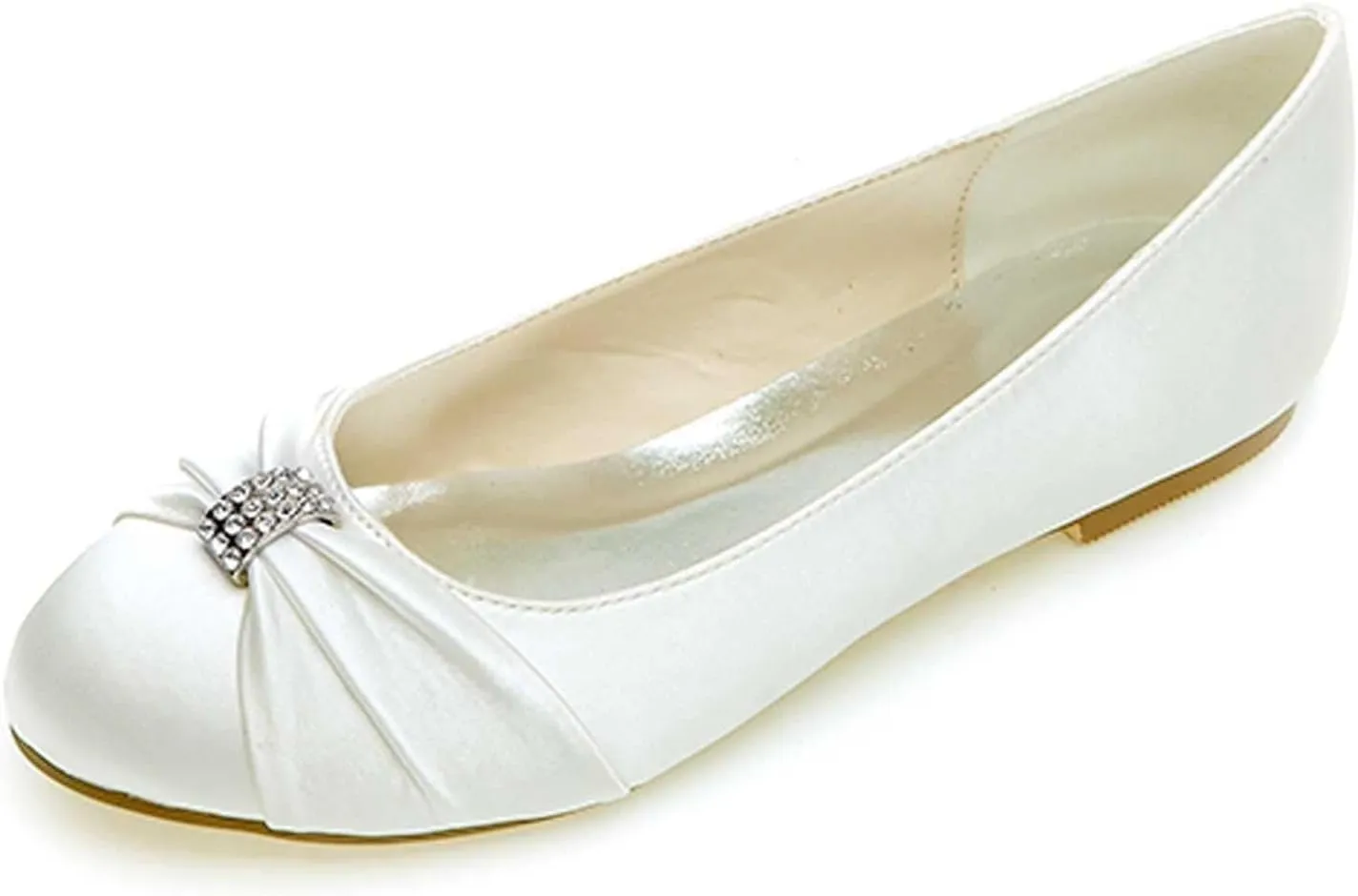 Women's Closed Toe Flats Heel Wedding Shoes for Bride Crystal Rhinestone Bridal Flats Satin Evening Prom Party Dress Sandals