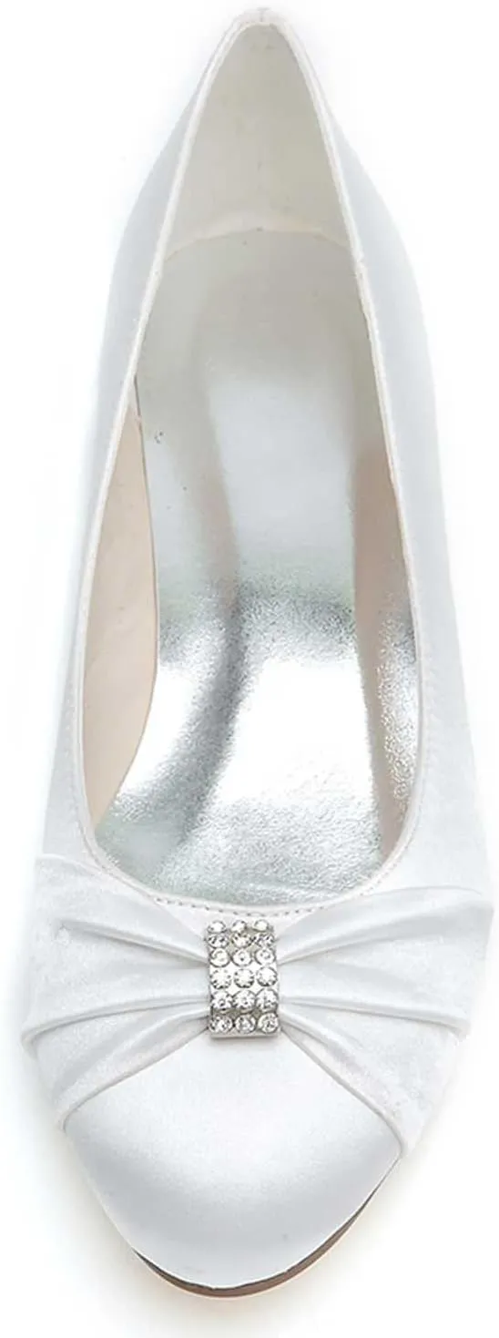 Women's Closed Toe Flats Heel Wedding Shoes for Bride Crystal Rhinestone Bridal Flats Satin Evening Prom Party Dress Sandals