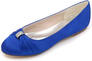 Women's Closed Toe Flats Heel Wedding Shoes for Bride Crystal Rhinestone Bridal Flats Satin Evening Prom Party Dress Sandals