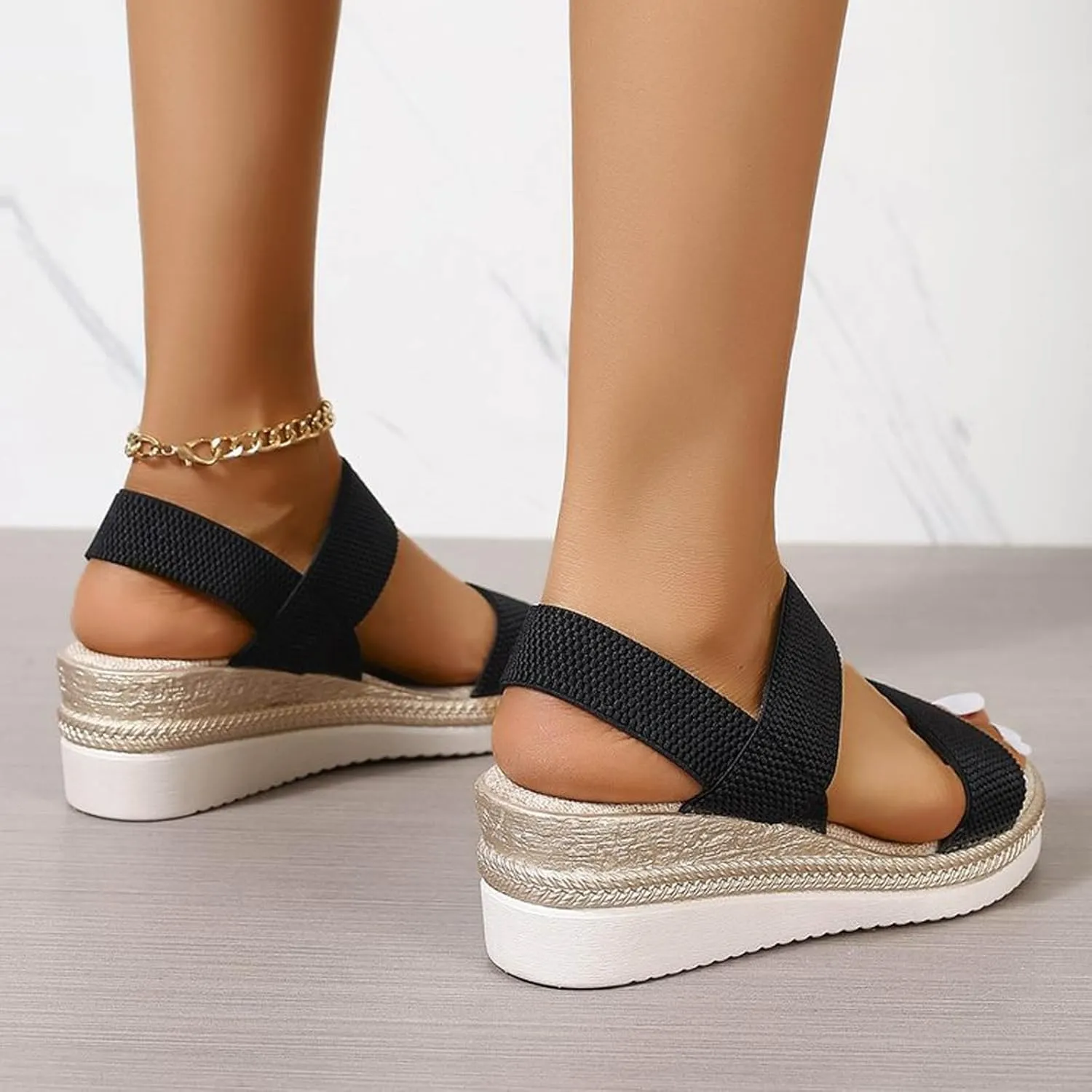 Women's Comfortable Dressy Sandals Cork Low Wedge Heels Summer One Band Casual Flat Sandals with Adjustable Ankle Strap 2025