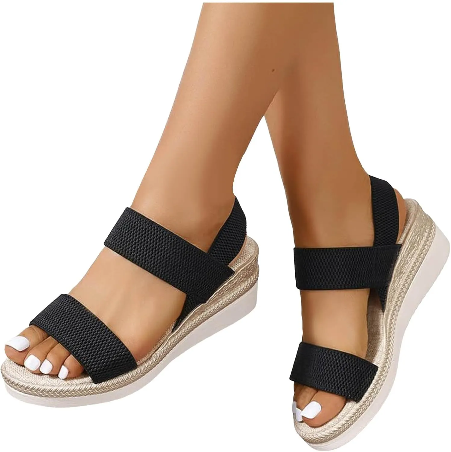 Women's Comfortable Dressy Sandals Cork Low Wedge Heels Summer One Band Casual Flat Sandals with Adjustable Ankle Strap 2025