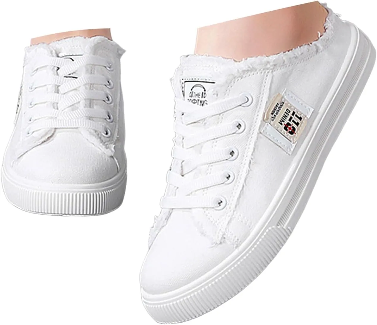 Womens Dressy Summer Fashionable and Versatile Canvas Shoes White Shoes Lazy Slip On Flat Casual