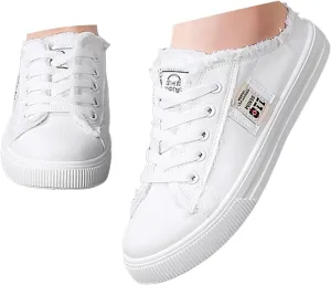 Womens Dressy Summer Fashionable and Versatile Canvas Shoes White Shoes Lazy Slip On Flat Casual