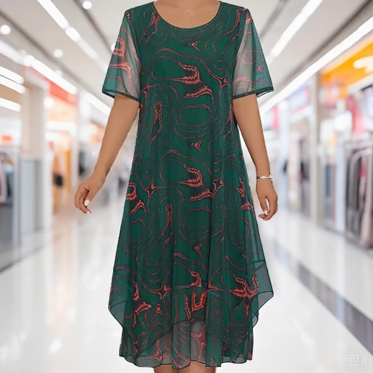 Women's Fresh Print Round Neck Short Sleeve A-Line Mini Dress, Summer Casual Dresses, Vacation Flowy Sundress