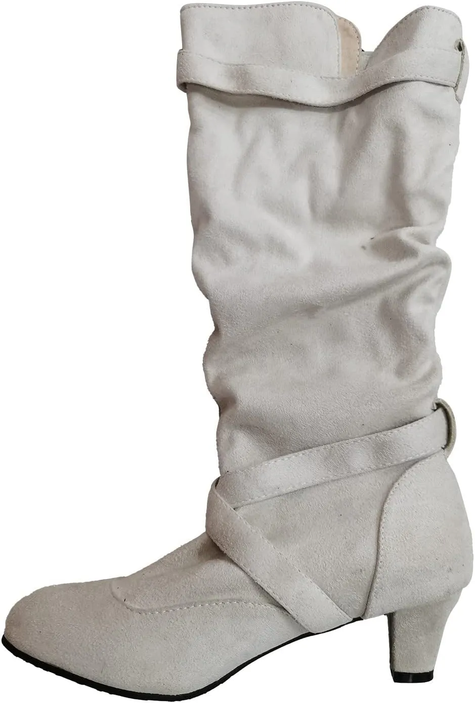 Womens High Boots,Wide Calf Boots with Adjustable Buckle Strap Stylish High Heel Slip On Boots Fashion Suede Combat Riding Boots for Women Winter Fall Party Comfy Walking High Heels