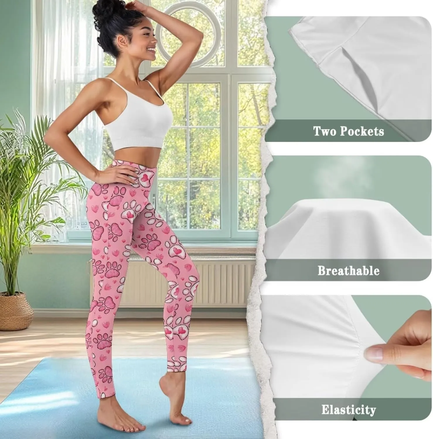 Women's Leggings with Pockets Tummy Control High Waist Yoga Leggings Soft Stretchy Workout Yoga Pants