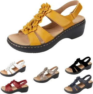 Womens Libiyi Vintage Flowers Fish Mouth Sandals with Orthopedic Arch-Support Wedge Platform Bohemian Adjustable Ankle Strap Casual Sandals
