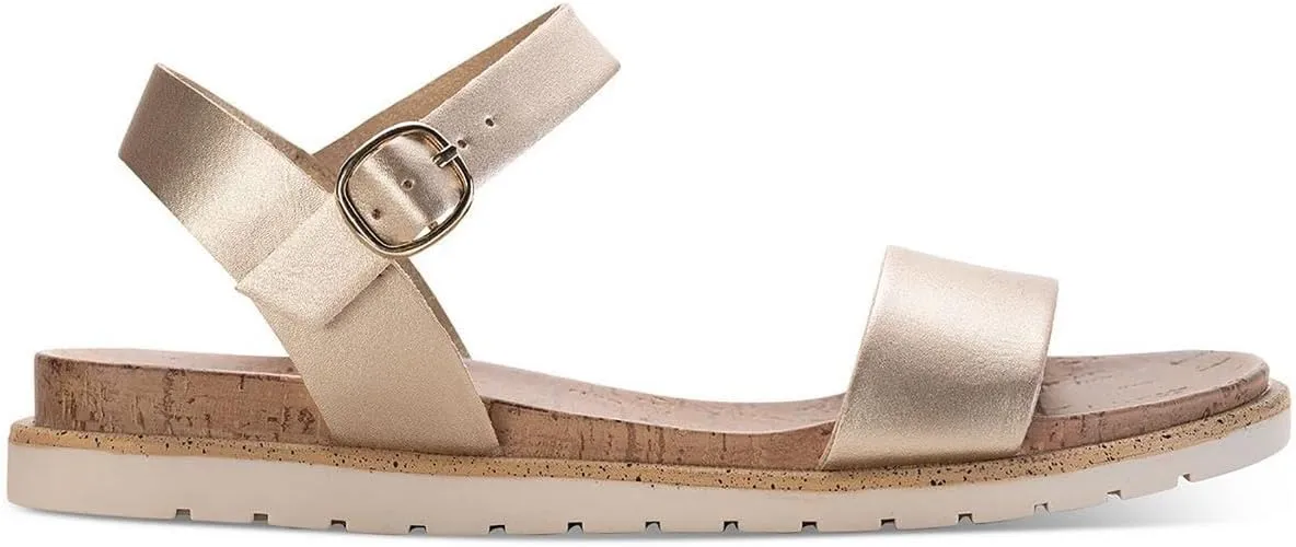 Womens Mattie Faux Leather Open Toe Flats