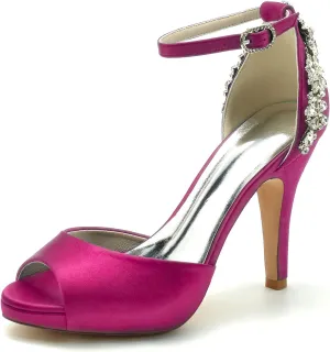 Women's Party Dress Pumps for Bridal Stiletto Heel Ankle Strap Sandals Open Toe Wedding Shoes