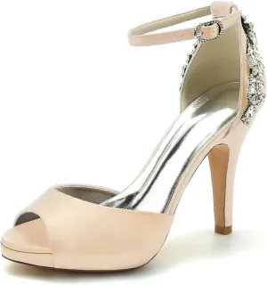Women's Party Dress Pumps for Bridal Stiletto Heel Ankle Strap Sandals Open Toe Wedding Shoes
