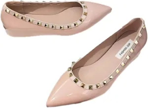 Women's Patent Leather Closed Pointed Toe Rivet Shoes Fashion Adjustable Ankle Strap Rivet Gladiator Flats Dress Shoes for Work Party