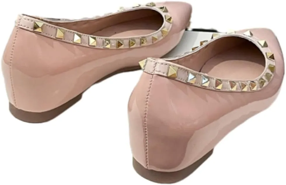 Women's Patent Leather Closed Pointed Toe Rivet Shoes Fashion Adjustable Ankle Strap Rivet Gladiator Flats Dress Shoes for Work Party