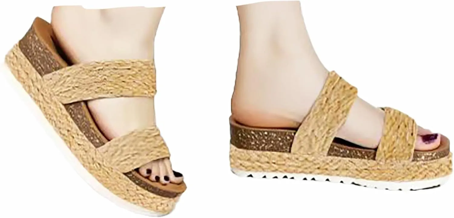 Women'S Platform Sandals Slides Espadrilles Sandals Flatform Slippers Casual Platform Slides for Women Footbed Open Toe Wedges Sandals