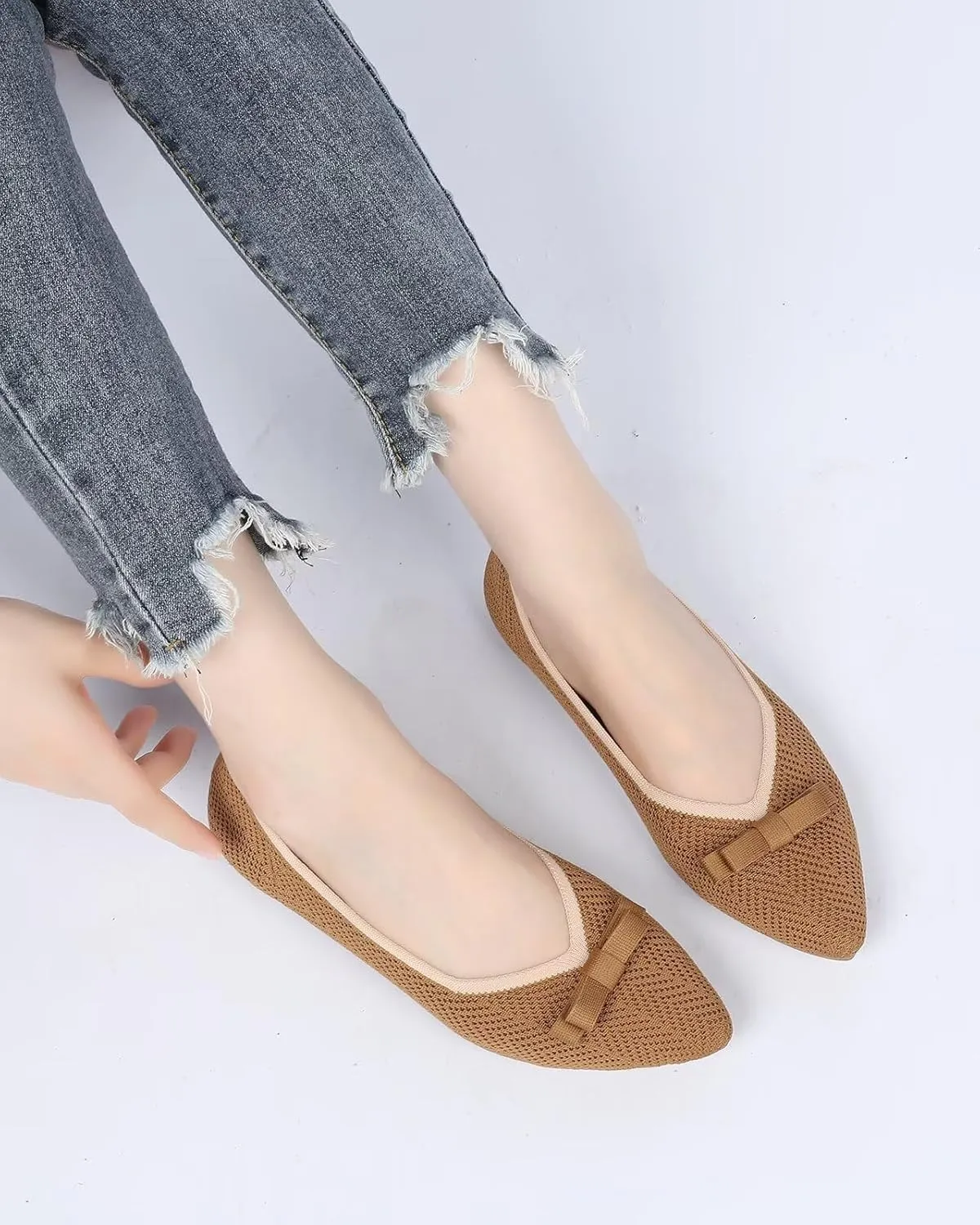 Women's Pointed Toe Flats Knit Dress Slip-on Ballet Flats Shoes Comfort Classic Work Business Office Shoes