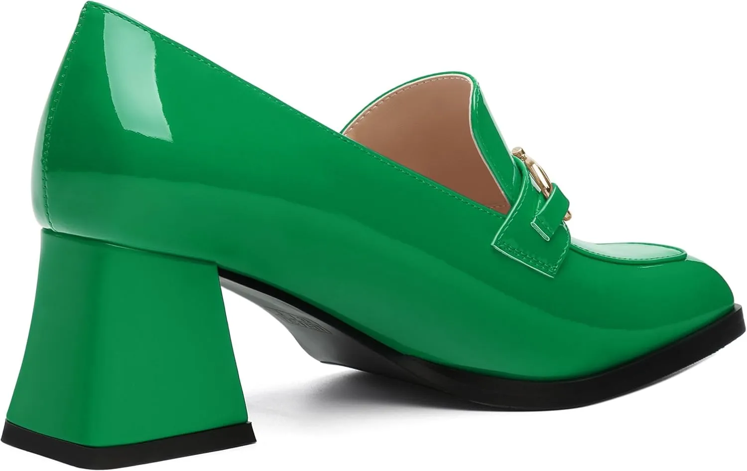 Women's Pump's, Square Toe British Style Loafers for Silver Metallic Buckle Women's Heels
