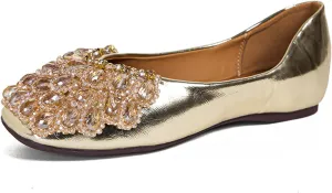 Women's Rhinestones Square Toe Ballet Flats Fashion Bling Glitter Crystal Soft Sole Comfort Slip-On Penny Loafers Elegant Casual Low Heel Wedding Dress Shoes