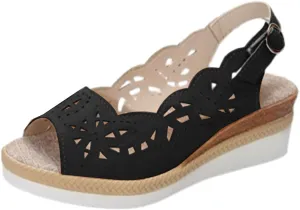 Womens Sandals 2025 Platform Shoes Casual Hollow Out Shoes Slingback Platform Wedge Sandals Causal Heel Cut Out Vamp Peep Toe Slingback Women's Sandal Fashion Dressy Sandal 2025