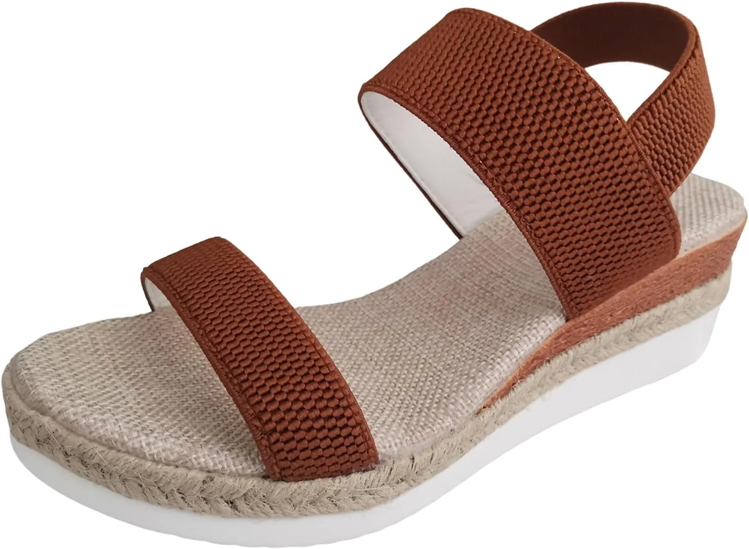 Women's Sandals Comfortable Dressy Cork Low Wedge Heels Cute Summer One Band Casual Flat Sandals with Adjustable Ankle Strap