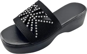 Womens Sandals Slip-On Platform for Women Slides Shoes Open Toe One Band Wedge Platform Sandals Summer Beach Comfortable Soft Sole Slipper Rhinestones Lightweight Breathable Dressy Wedding Slippers