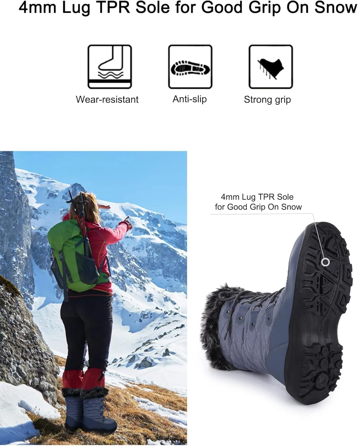 Women's Snow Boots, Women Waterproof Mid Calf, Anti-slip Outdoor Warm Duck Boot for Winter