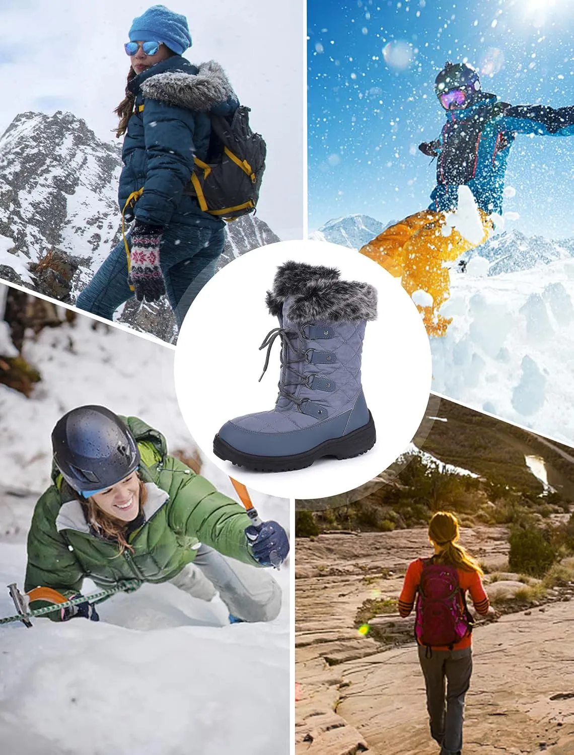 Women's Snow Boots, Women Waterproof Mid Calf, Anti-slip Outdoor Warm Duck Boot for Winter