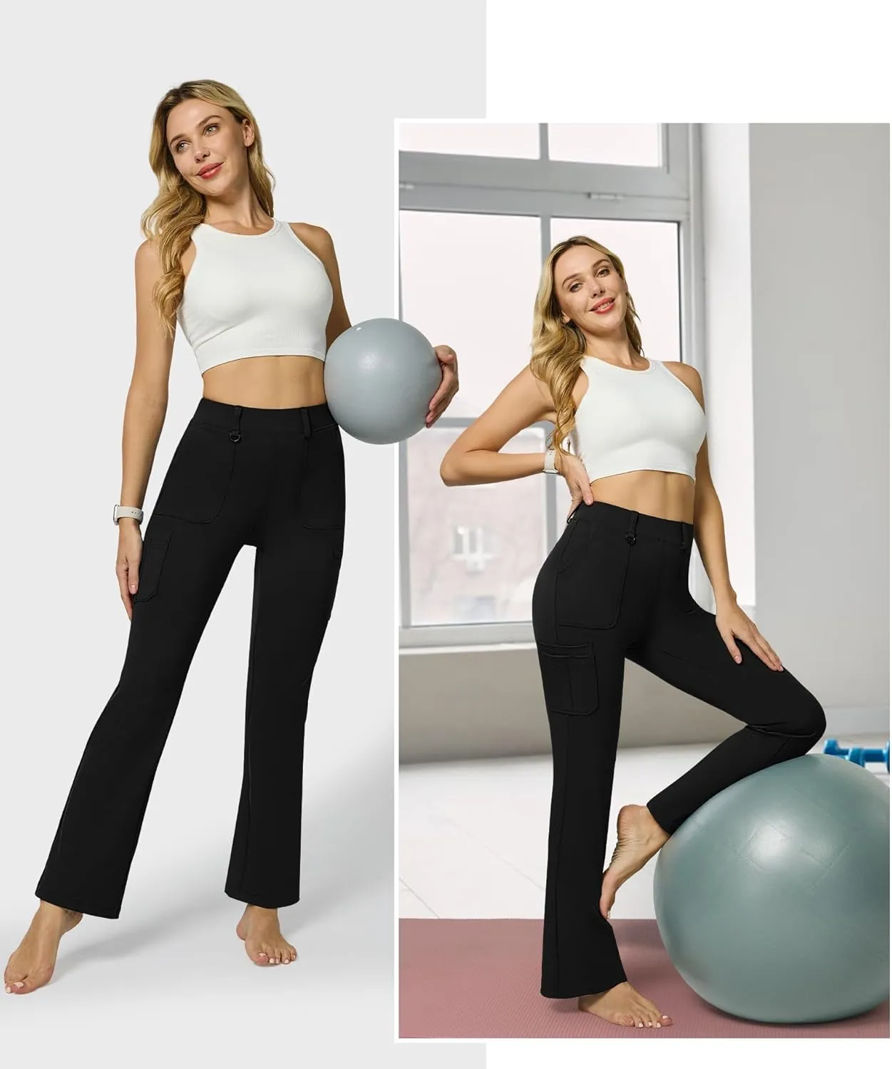 Women's Stretch Cargo Pants High Waist Bootcut Flare Leggings with 6 Pockets Soft Yoga Work Pants for Business Casual, Travel