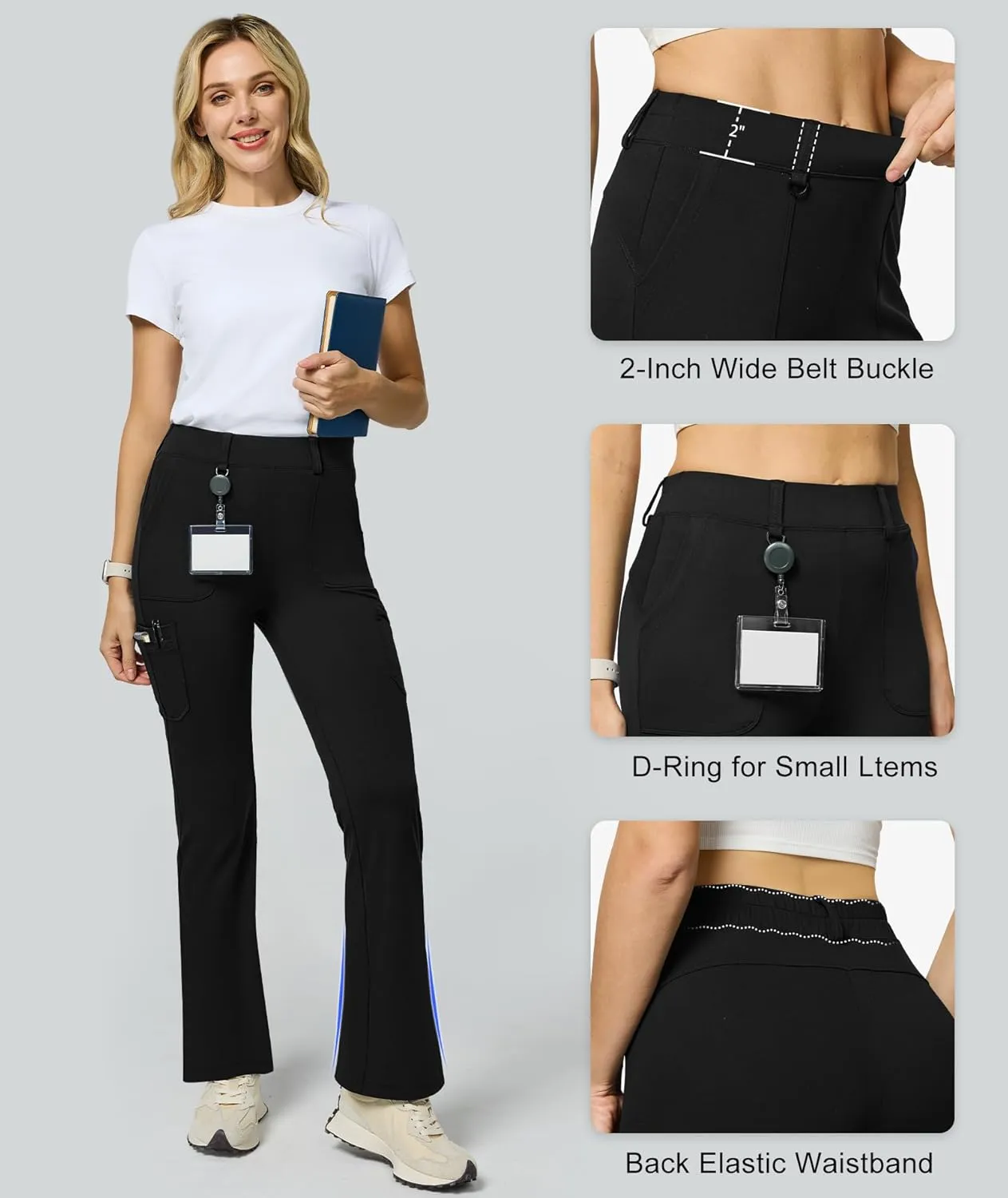Women's Stretch Cargo Pants High Waist Bootcut Flare Leggings with 6 Pockets Soft Yoga Work Pants for Business Casual, Travel
