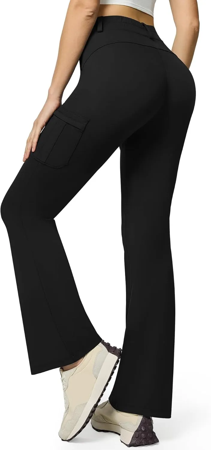Women's Stretch Cargo Pants High Waist Bootcut Flare Leggings with 6 Pockets Soft Yoga Work Pants for Business Casual, Travel
