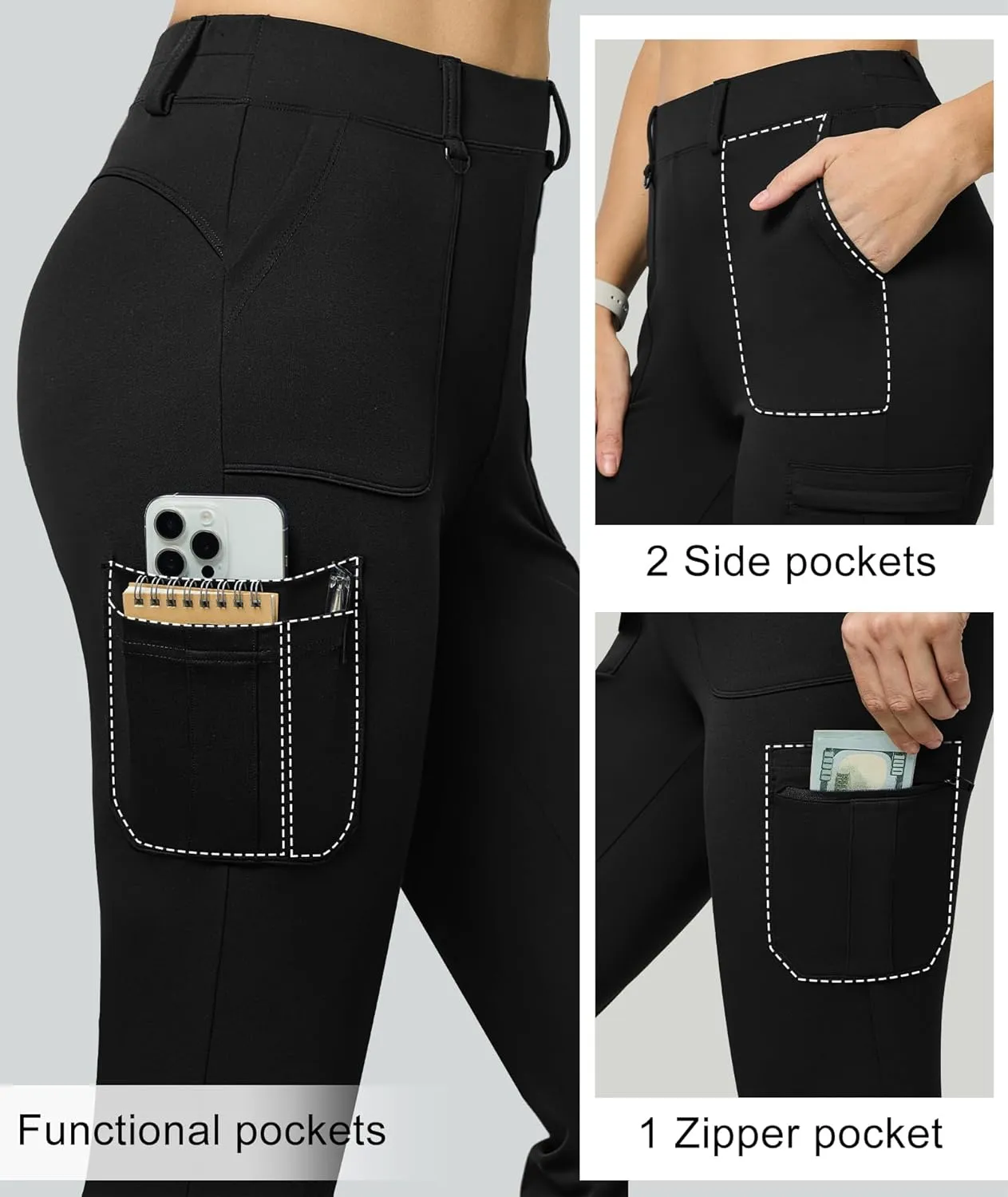 Women's Stretch Cargo Pants High Waist Bootcut Flare Leggings with 6 Pockets Soft Yoga Work Pants for Business Casual, Travel