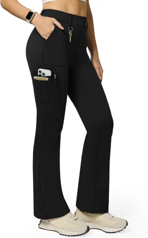 Women's Stretch Cargo Pants High Waist Bootcut Flare Leggings with 6 Pockets Soft Yoga Work Pants for Business Casual, Travel