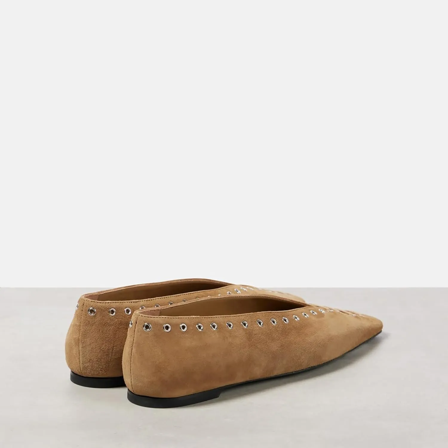 Women's Suede Ballet Flats Square Closed Toe Lace Up Loafers with Metal Buckle Decoration Casual Comfort Flat Shoes