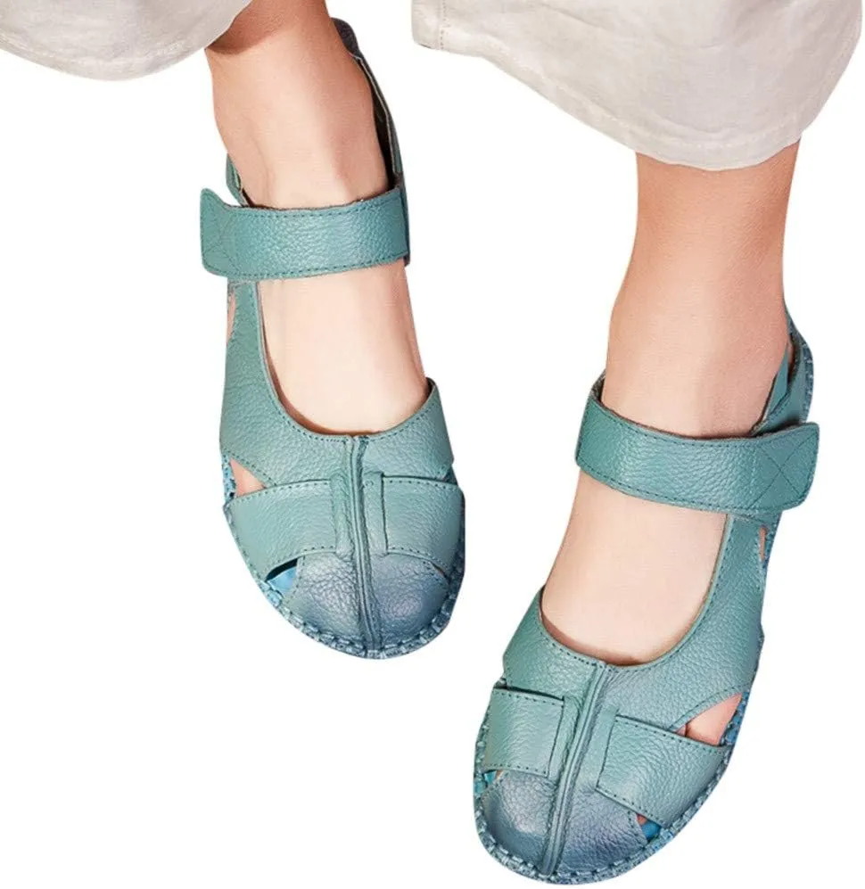 Women's Summer Hollow Handmade Sandals Soft Bottom Flower Flat Shoes Casual Shoe