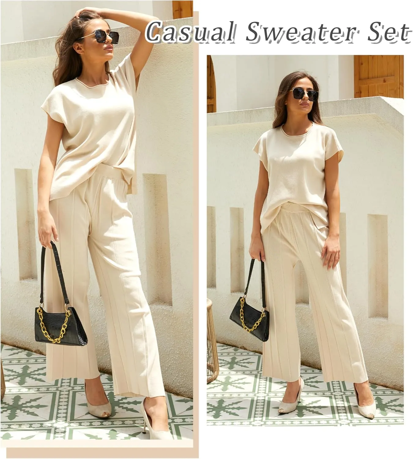 Women's Sweater Set 2 Piece Lounge Set Knit Pullover Tops Vest High Waisted Pants Outfits