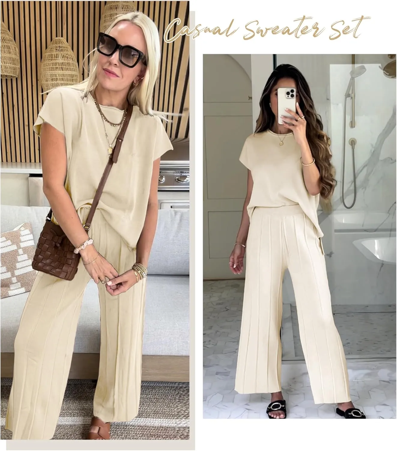 Women's Sweater Set 2 Piece Lounge Set Knit Pullover Tops Vest High Waisted Pants Outfits