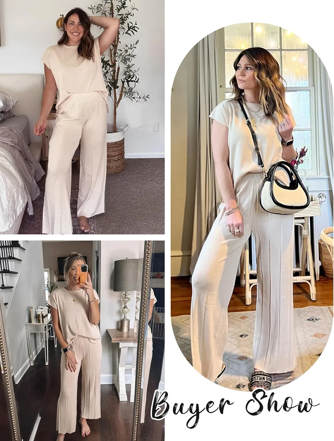 Women's Sweater Set 2 Piece Lounge Set Knit Pullover Tops Vest High Waisted Pants Outfits