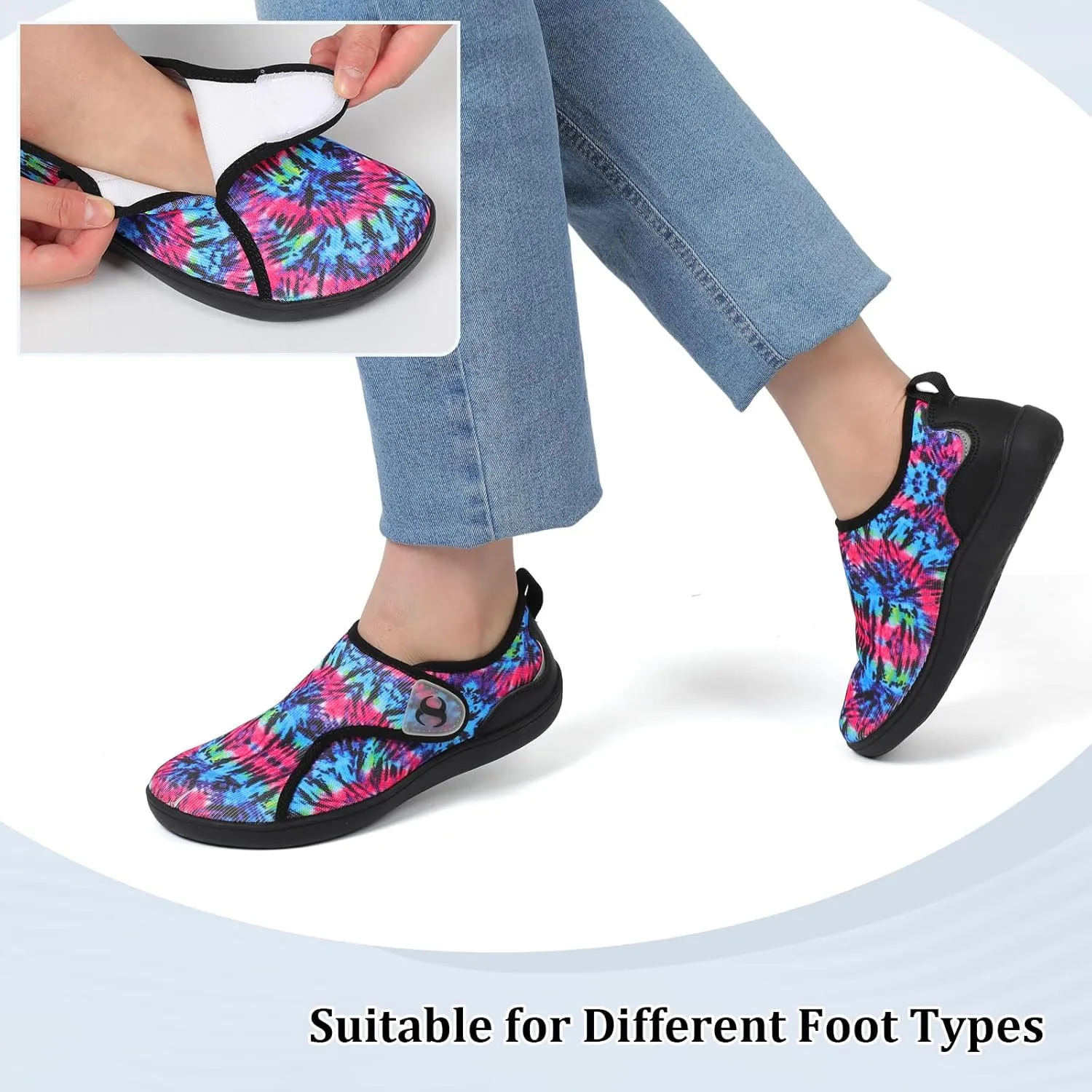 Womens Walking Shoes Comfortable Wide Diabetic Shoes Adjustable Zero Drop Edema Shoe Breathable Neuropathy Nursing Shoes Casual Wide Width Sneakers