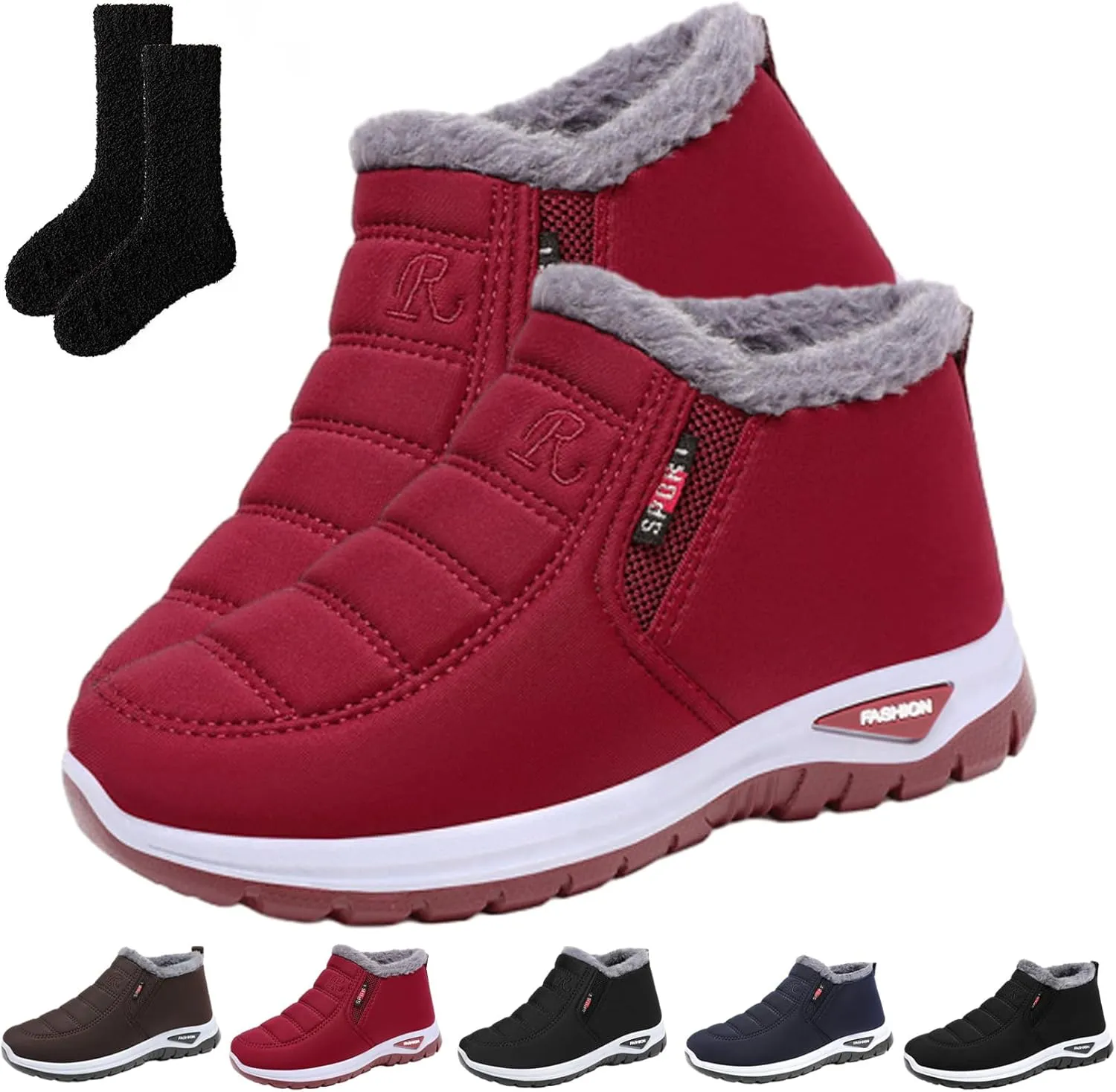 Women'S Warm Sheepskin-Lined Boots, Winter Women'S Casual Slip-On Warm Ankle Boots, Arch Support Waterproof Comfort Fuzzy Shoe