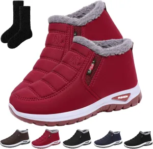 Women'S Warm Sheepskin-Lined Boots, Winter Women'S Casual Slip-On Warm Ankle Boots, Arch Support Waterproof Comfort Fuzzy Shoe