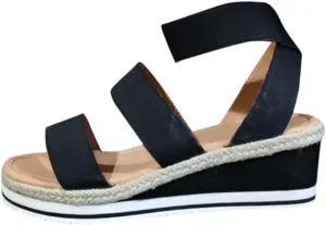 Womens Wedge Comfortable Sandals Flat Open Band Slippers Platform Elastic Toe Strap Sandals with Arch Support for Women